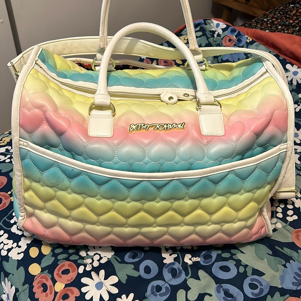 Betsey Johnson Pastel Rainbow Duffle/Weekend Bag